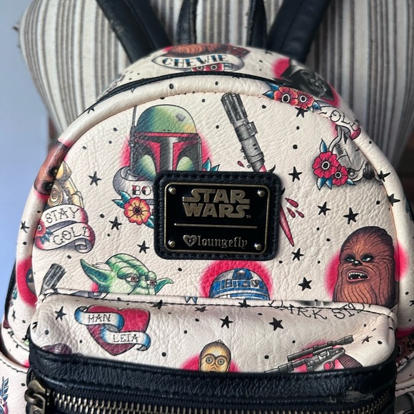 Loungefly x Star Wars Sailor Jerry Tattoo Style Backpack in Cream & Black - Picture 2 of 11